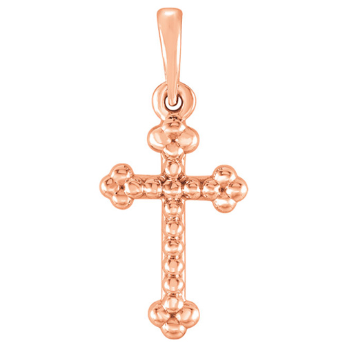 14k Rose Gold Beaded Latin Cross Pendant 3/4in