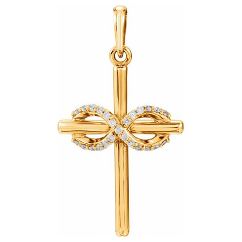 14k Yellow Gold .06 ct tw Diamond Infinity Symbol Cross Pendant