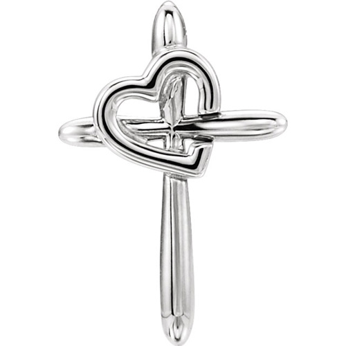14kt White Gold 3/4in Cross Pendant with Heart
