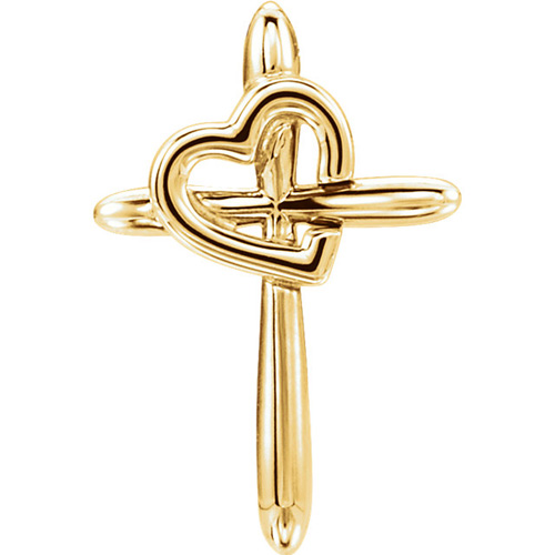 14kt Yellow Gold 3/4in Cross Pendant with Heart