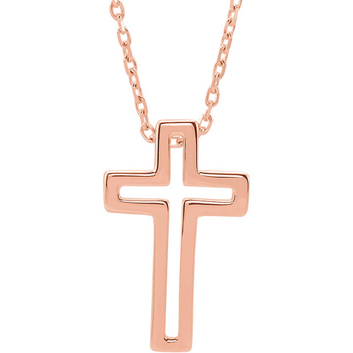 14k Rose Gold Open Cross Necklace 18in