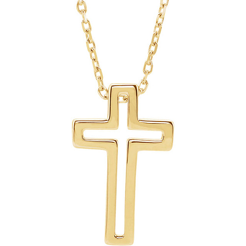 14k Yellow Gold Small Open Cross Necklace 18in