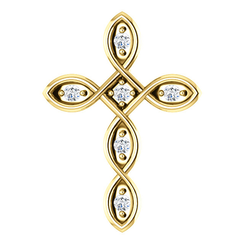 14k Yellow Gold 1/10 ct Diamond Accented Cross Pendant
