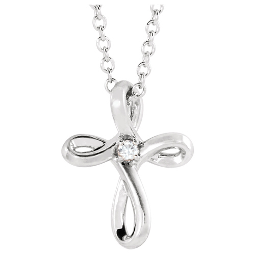 14k White Gold Tiny .015 ct Diamond Loop Cross Necklace
