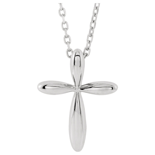 14k White Gold Small Tapered Cross Necklace