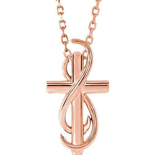 14k Rose Gold Infinity Wrapped Cross Necklace 18in