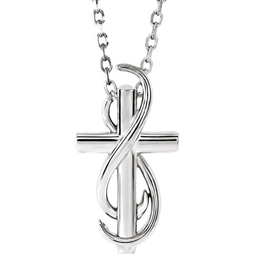 14k White Gold Infinity Wrapped Cross Necklace 18in