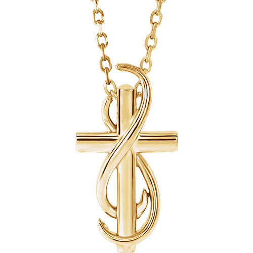 14k Yellow Gold Infinity Wrapped Cross Necklace 18in