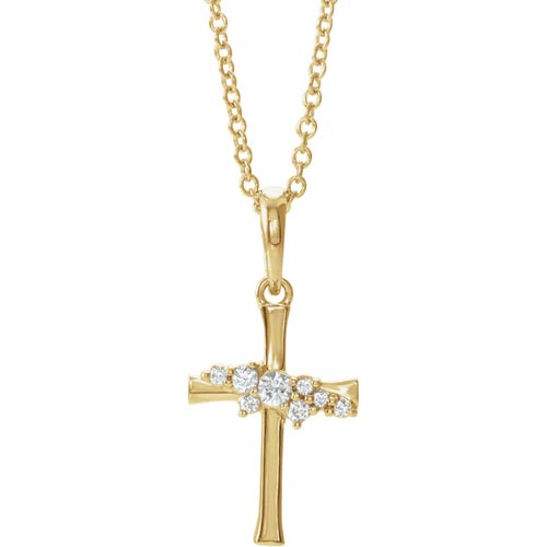 14k Yellow Gold .06 ct Diamond Cluster Cross Necklace