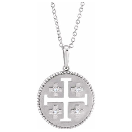 14k White Gold .025 ct tw Diamond Jerusalem Cross Necklace