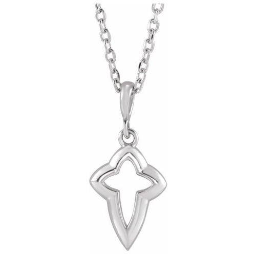14k White Gold Petite Open Pointed Cross Necklace