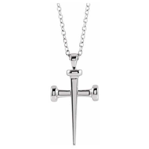 14k White Gold Nail Cross Necklace
