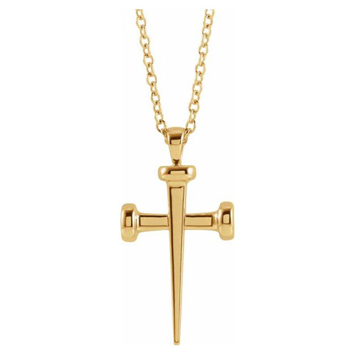 14k Yellow Gold Nail Cross Necklace