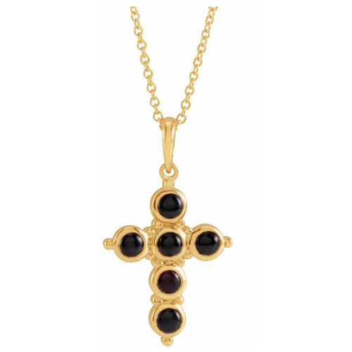 14K Yellow Gold Small Black Cabochon Onyx Cross Necklace
