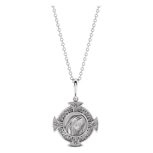 14k White Gold Virgin Mary Cross Necklace