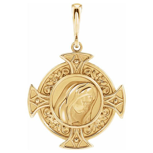 14k Yellow Gold Virgin Mary Cross Pendant