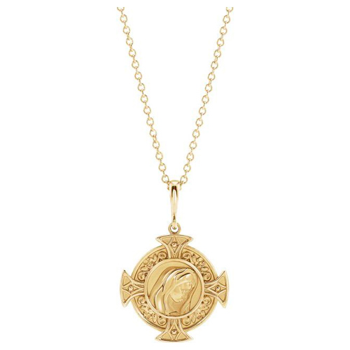 14k Yellow Gold Virgin Mary Cross Necklace JJR42403YN | Joy Jewelers