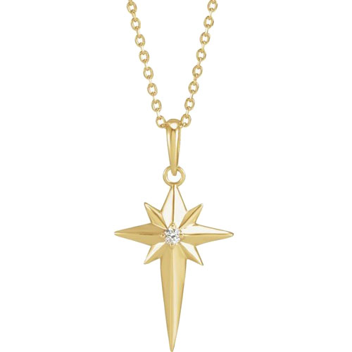 14k Yellow Gold .03 ct Diamond Celestial Cross Necklace