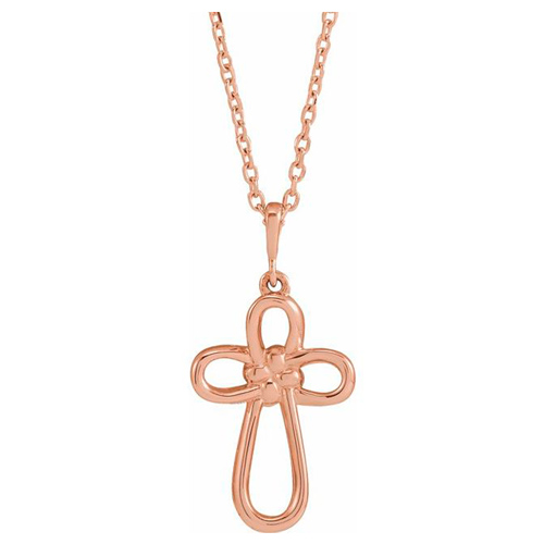 14k Rose Gold Knotted Cross Necklace JJR42417R | Joy Jewelers