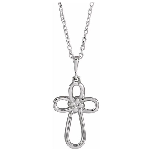 14k White Gold Knotted Cross Necklace