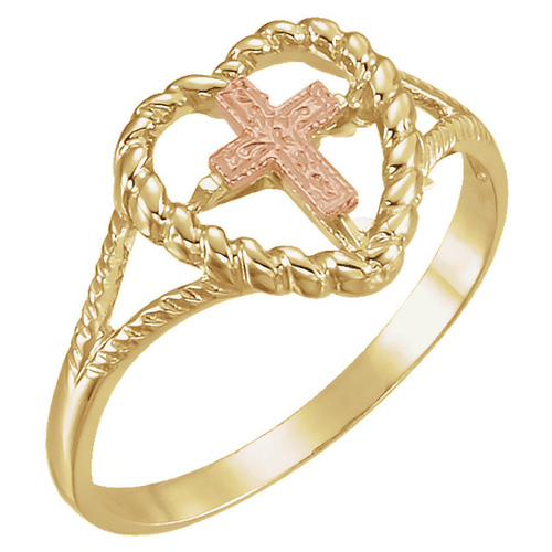14k Yellow Gold Rose Cross Ring