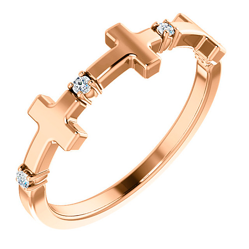 14k Rose Gold .05 ct tw Diamond Sideways Cross Ring