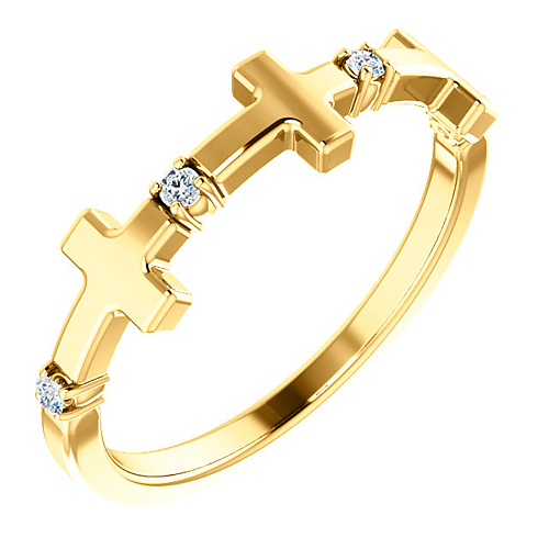 14k Yellow Gold .05 ct tw Diamond Sideways Cross Ring