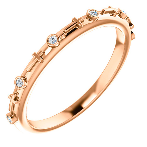 14k Rose Gold .03 ct tw Diamond Bezel Set Cross Ring