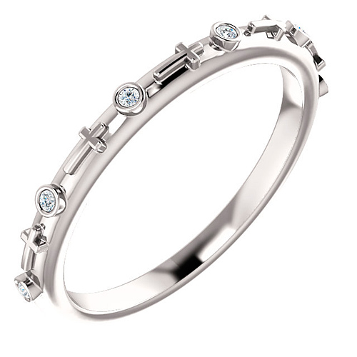 14k White Gold .03 ct tw Diamond Bezel Set Stackable Cross Ring