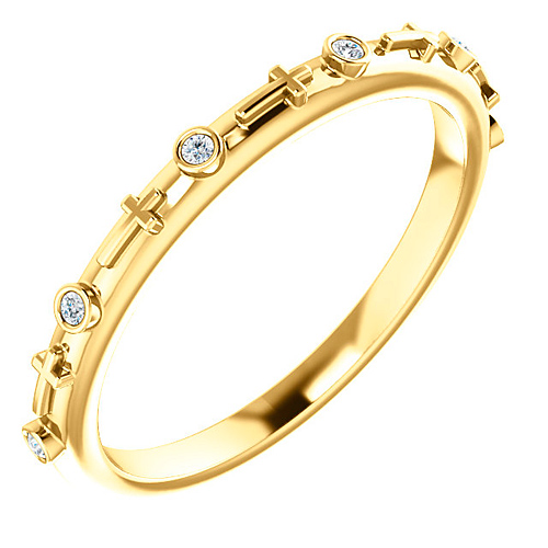 14k Yellow Gold .03 ct tw Diamond Bezel Set Cross Ring