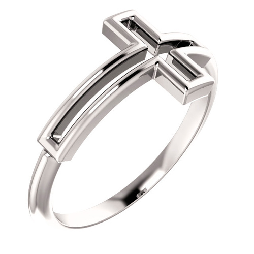 14k White Gold Open Sideways Cross Ring