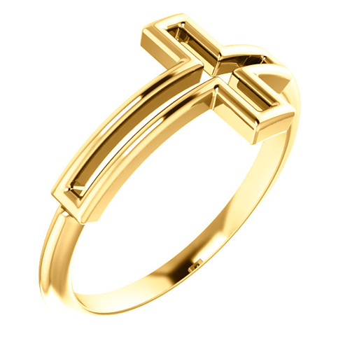 14k Yellow Gold Open Sideways Cross Ring