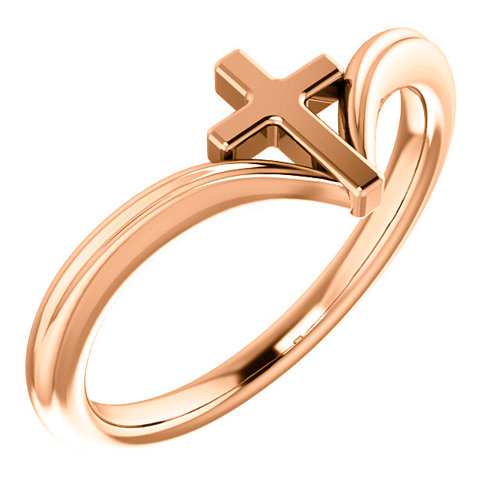 14k Rose Gold Classic Cross Ring with V Shank