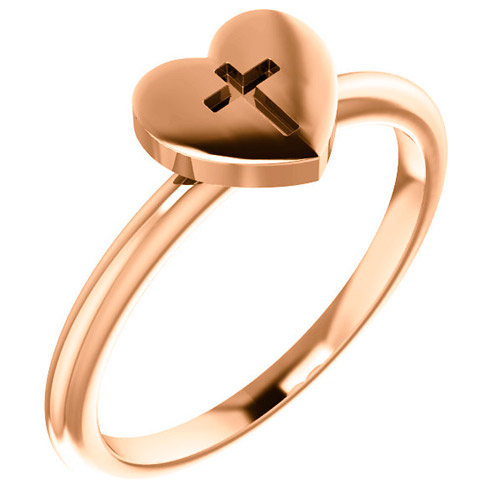 14k Rose Gold Heart with Cross Purity Ring