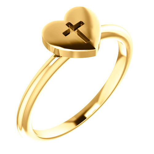 14k Yellow Gold Heart with Cross Purity Ring
