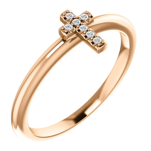 Stackable Diamond Cross Ring 14k Rose Gold