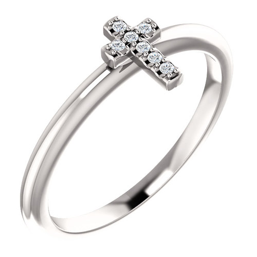 Stackable Diamond Cross Ring 14k White Gold