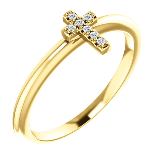 Stackable Diamond Cross Ring 14k Yellow Gold