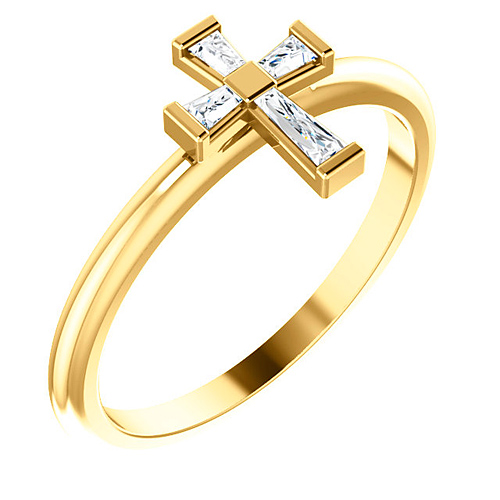 14k Yellow Gold Stackable .10 ct tw Diamond Baguette Cross Ring