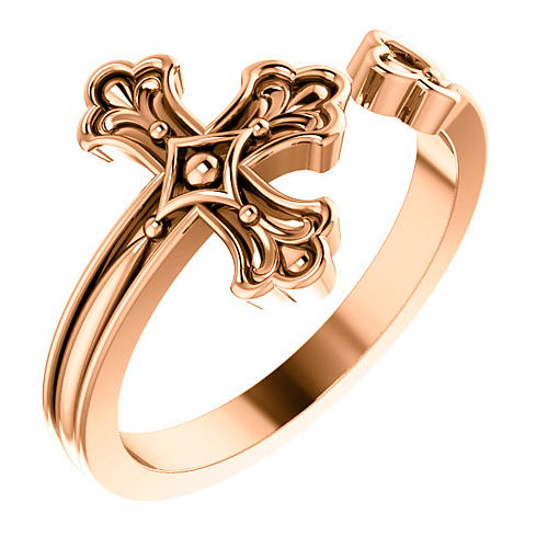 14k Rose Gold Fleur di Lis Cross Ring