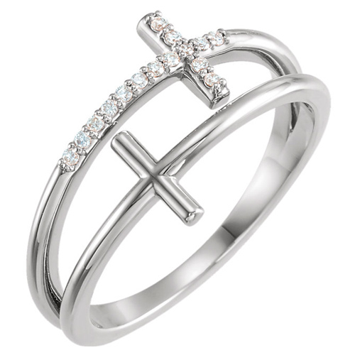 14k White Gold .06 ct tw Diamond Duo Sideways Cross Ring