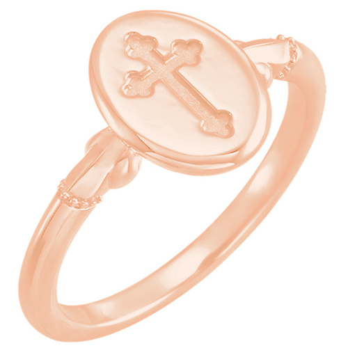 14k Rose Gold Cross Signet Ring with Oval Top