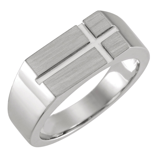 Sterling Silver Men's Sideways Cross Signet Ring