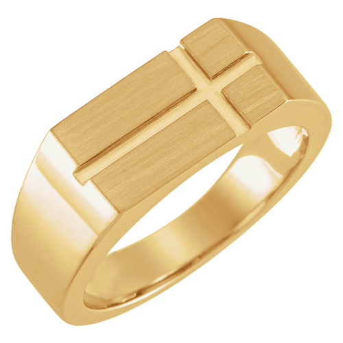 14k Yellow Gold Men's Sideways Cross Signet Ring