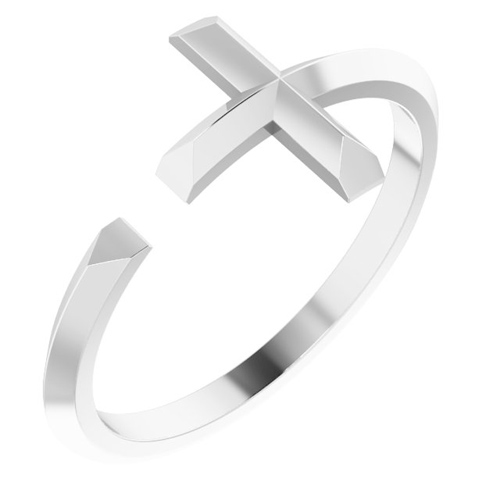 14k White Gold Cross Ring with Open Space Size 7