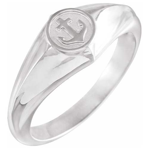 14k White Gold Men's Cross Anchor Ring