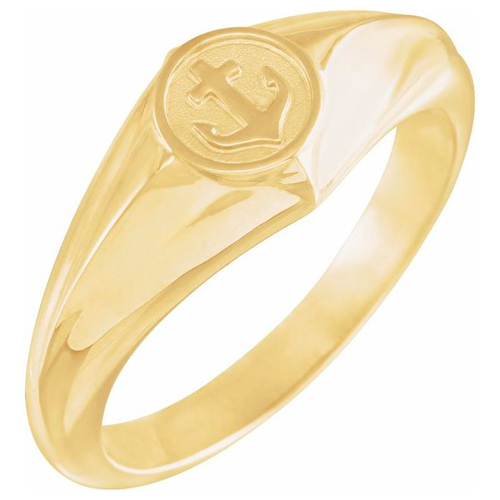 14k Yellow Gold Men's Cross Anchor Ring