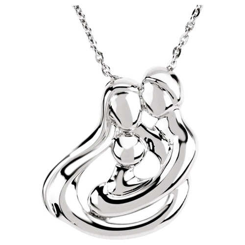 Sterling Silver Embraced by the Heart Necklace with One Child