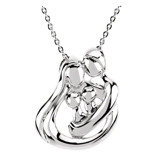 Sterling Silver Embraced by the Heart Necklace with Two Children