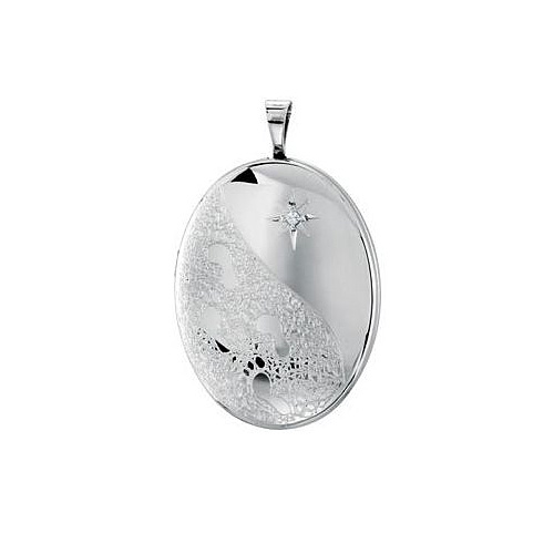 Sterling Silver Oval Diamond Locket with Footprints 1in